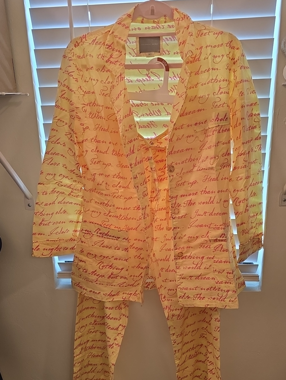 Victoria's Secret Yellow and Red Script Pajama Set